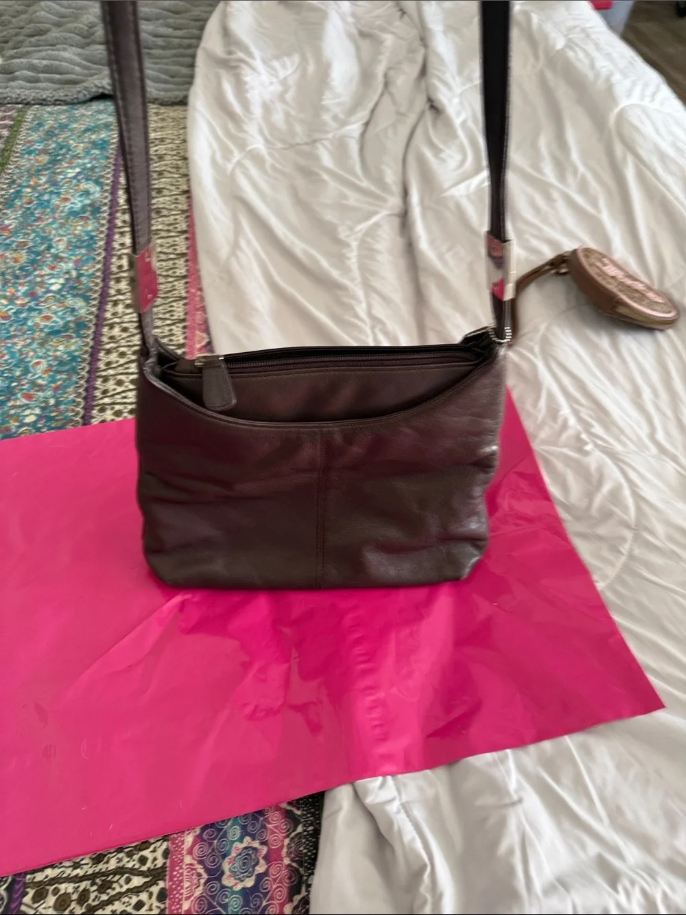 Jacqueline Ferrar Chocolate Brown Leather Shoulder Bag with Tag